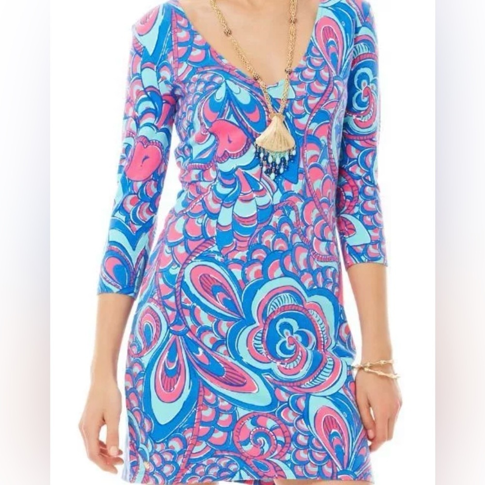 Lilly Pulitzer CLARKE V-NECK FRENCH TERRY DRESS Brewster Blue Reel Me